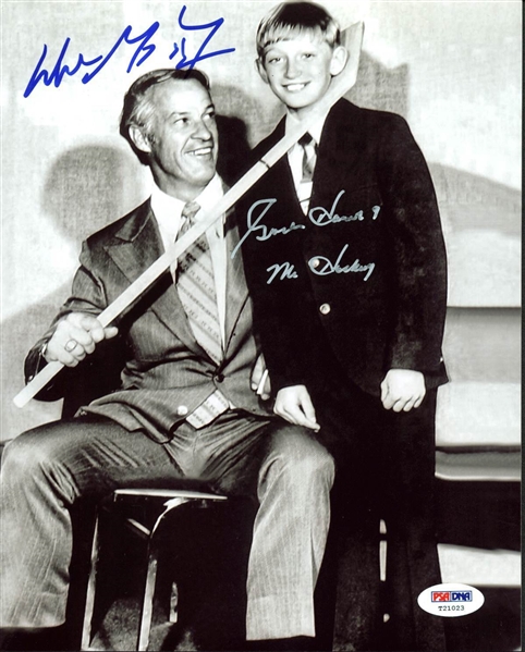 Wayne Gretzky & Gordie Howe Rare Dual Signed 8" x 10" B&W of Gretzky as a Child Meeting Howe! (PSA/DNA)