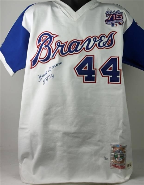 Hank Aaron Signed Atlanta Braves 715th Home Run Limited Edition Jersey w/ "4/8/74" insc. (PSA/DNA)