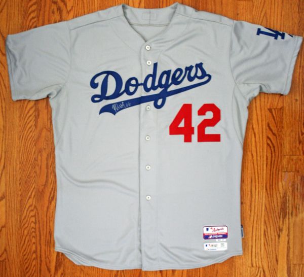 2014 Yasiel Puig Game Worn & Signed LA Dodgers Road Jersey from Jackie Robinson Day Game! (MLB Authentication)