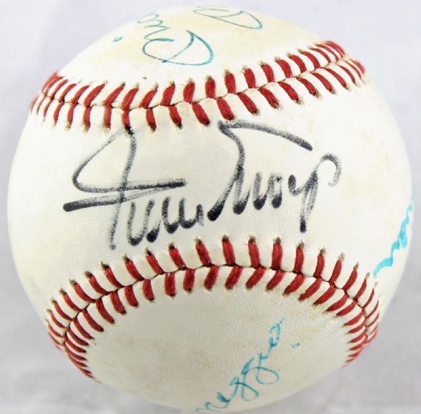  Unique Mickey Mantle, Joe DiMaggio, Willie Mays & Duke Snider Multi-Signed ONL Baseball (PSA/DNA)