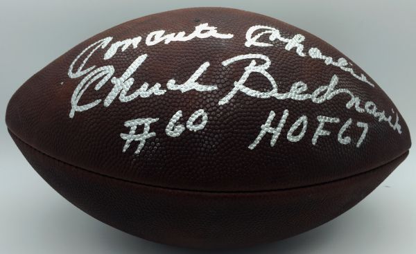 Chuck Bednarik Signed NFL  "The Duke" Vintage Football w/ Rare Inscriptions! (PSA/DNA)