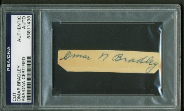 WWII: Omar Bradley Signed 1" x 2" Album Page (PSA/DNA Encapsulated)