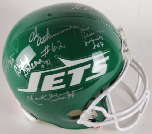 NY Jets Signed Full Size Sack Exchange Helmet w/ 8 Members! (PSA/JSA Guaranteed)