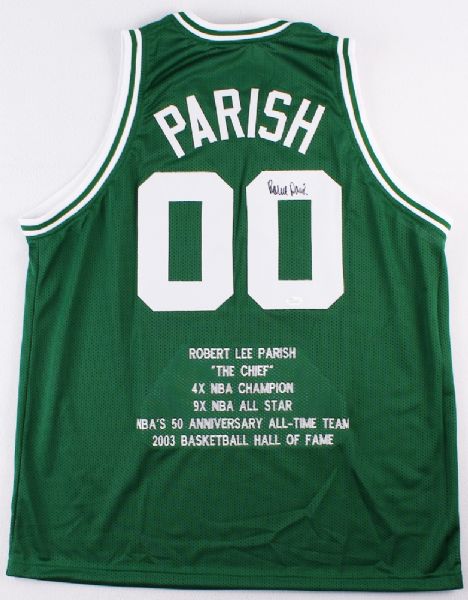 Robert Parish Signed Boston Celtics Style Career Stat Jersey (JSA)