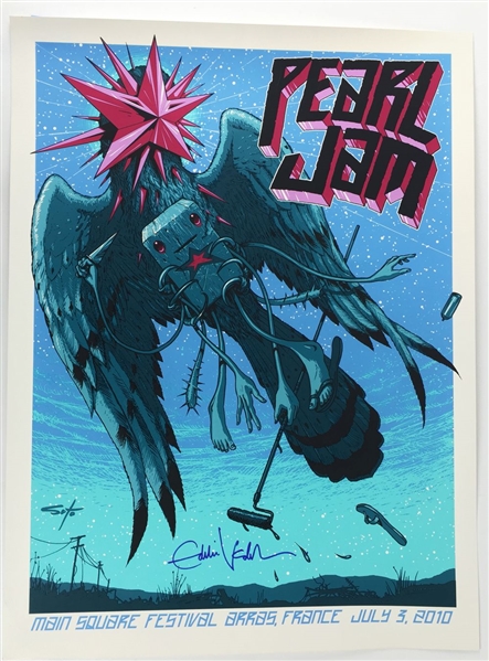 Pearl Jam: Eddie Vedder Signed 18" x 24" Concert Poster :: 7-3-2010 :: Arras, France (PSA/JSA Guarantee)