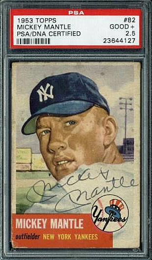 Mickey Mantle Signed 1953 Topps #82 (PSA Encapsulated & Graded GOOD+ 2.5)