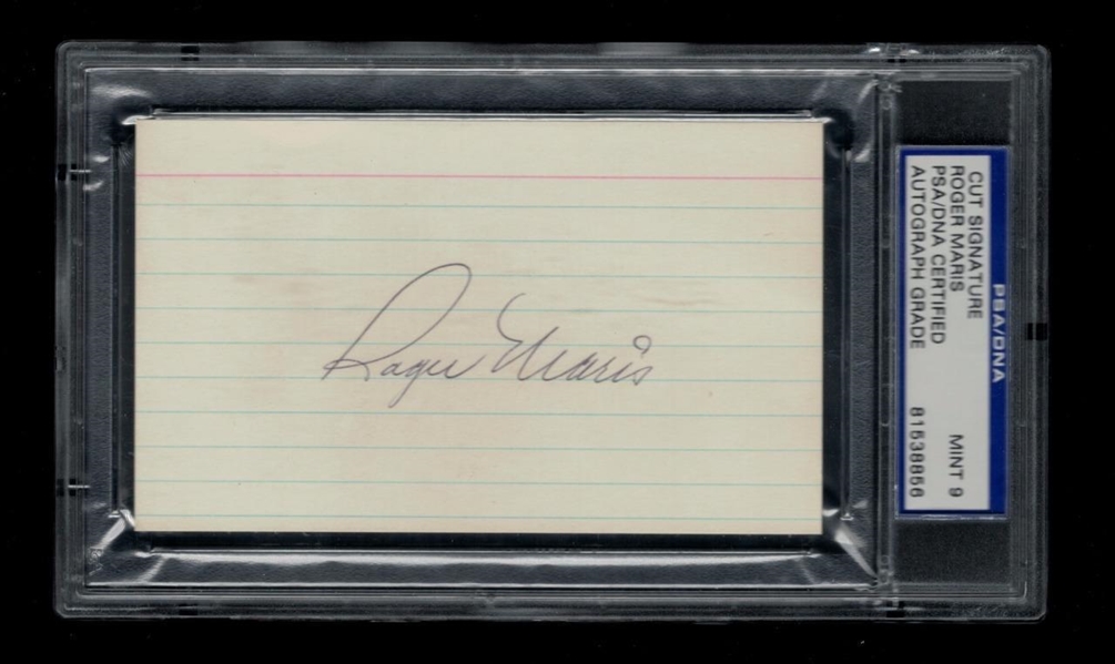Roger Maris Signed 3" x 5" Index Card PSA/DNA Graded MINT 9!