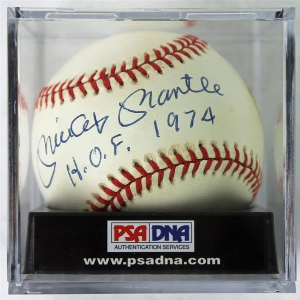 Mickey Mantle Superb Signed "HOF 1974" OAL Baseball - PSA/DNA Graded 7