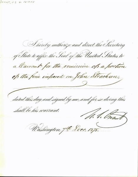 Superb Ulysses S. Grant Signed 1875 Pardon Document (PSA/DNA)