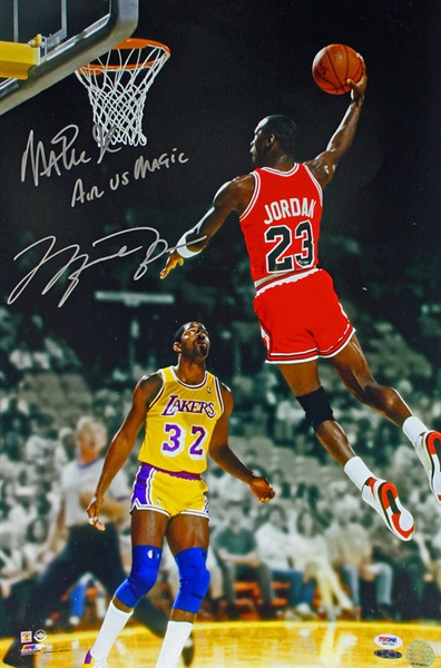 Michael Jordan & Magic Johnson Signed "Air vs. Magic" 16" x 24" Photo (UDA & PSA/DNA)