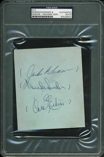 Dodgers Greats: Jackie Robinson, Duke Snider & Carl Erskine Signed 4.5" x 5" Album Page (PSA/DNA Encapsulated)