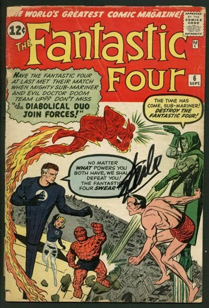 Stan Lee Signed Vintage 1962 Fantastic Four #6 Comic Book - PSA/DNA Graded GEM MINT 10!
