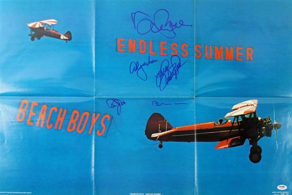 The Beach Boys Group Signed 20" x 30" "Endless Summer" Poster w/ Wilson, Love + 3 (PSA/DNA)