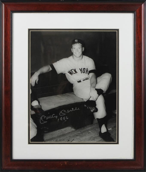 Mickey Mantle Signed & Framed "1956" Gallo 11" x 14" Photo w/ Signing Pic! (PSA/DNA)