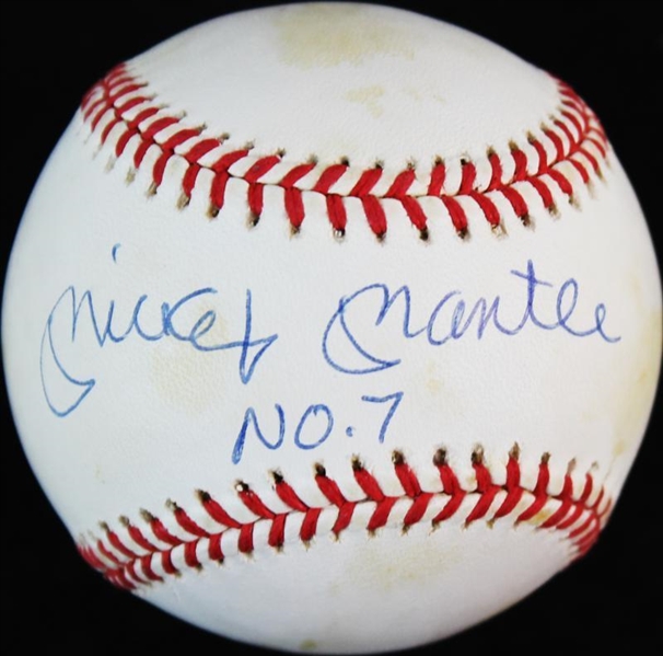 Mickey Mantle Signed OAL Baseball w/ "No. 7" Inscription (PSA/DNA & UDA)
