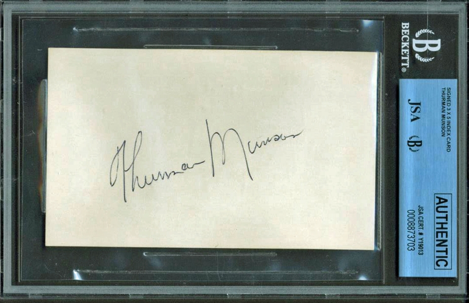 Thurman Munson Superb Signed 3" x 5" Index Card (JSA Encapsulated)