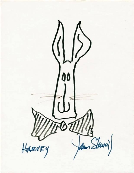 Jimmy Stewart Hand-Drawn & Signed "Harvey the Rabbit" Sketch (PSA/DNA)