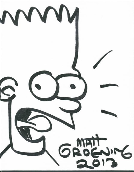 The Simpsons: Matt Groening Rare Oversized Signed & Hand-Drawn Bart Sketch on 11" x 14" Canvas (PSA/DNA)