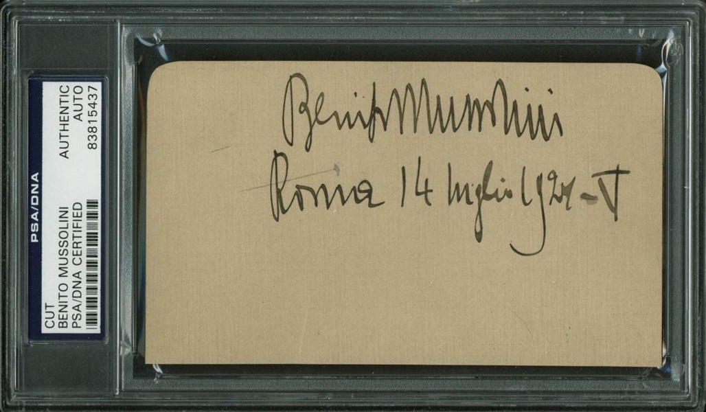 Benito Mussolini Signed 1927 3" x 5.25" Card (PSA/DNA Encapsulated)