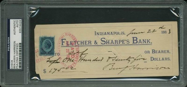 President Benjamin Harrison Handwritten & Signed Bank Check (PSA/DNA Encapsulated)