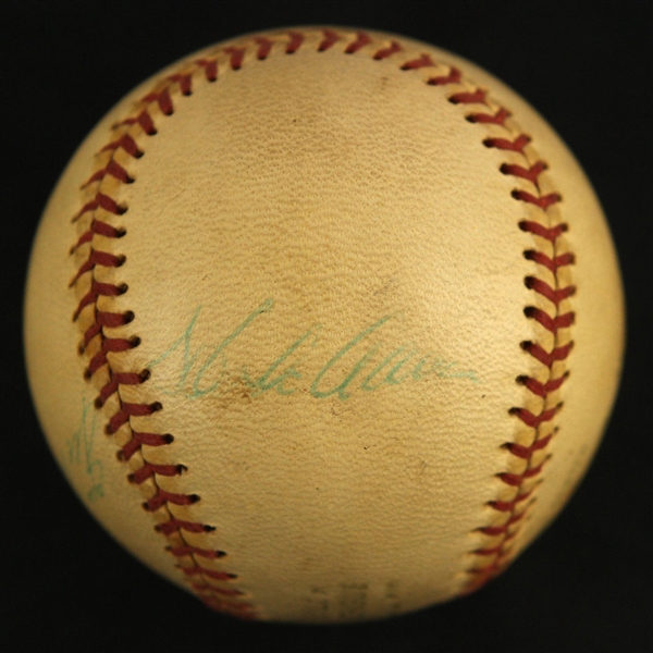 Hank Aaron, Eddie Mathews & Lew Burdette Signed Vintage OAL Cronin Baseball (PSA/DNA)