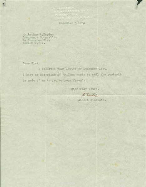 Albert Einstein Signed 1954 Princeton Typed Letter (PSA/DNA)