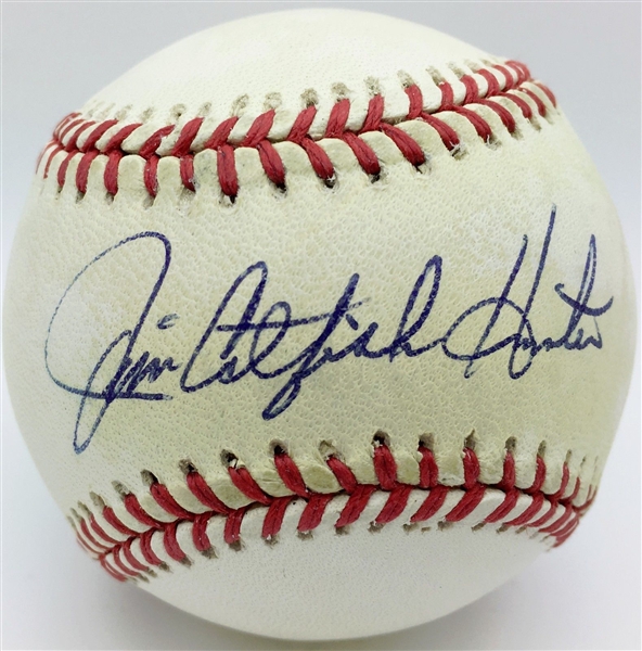 Jim Catfish Hunter Superbly Signed OAL Baseball (JSA)
