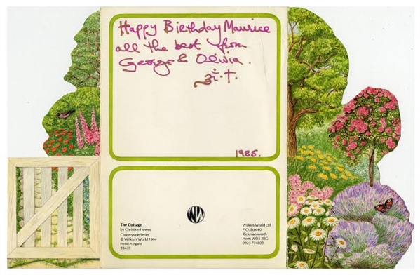 The Beatles: George Harrison Signed & Hand Written Birthday Card w/ Rare Sketch! (PSA/JSA Guaranteed)