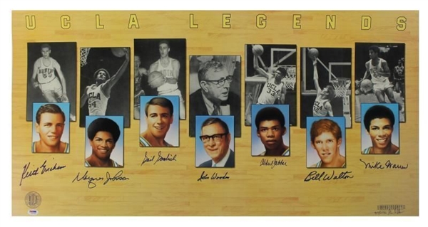 UCLA Legends (7) Abdul-Jabbar, Wooden, Walton, etc. Signed 22"x40" Lithograph (PSA/DNA)