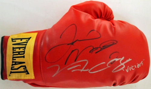 Floyd Mayweather Jr. & Victor "Vicious" Ortiz Signed Red Everlast Boxing Glove (PSA/DNA)