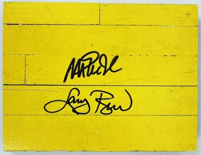 Magic Johnson & Larry Bird Dual-Signed 8" x 10" Lakers Forum Floor Piece (PSA/DNA & Bird Hologram)