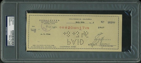 Erroll Flynn Signed Personal Bank Check (1946)(PSA/DNA Encapsulated)