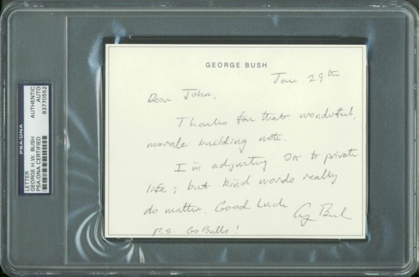 President George H.W. Bush Seldom Seen Handwritten & Signed Note (PSA/DNA Encapsulated)