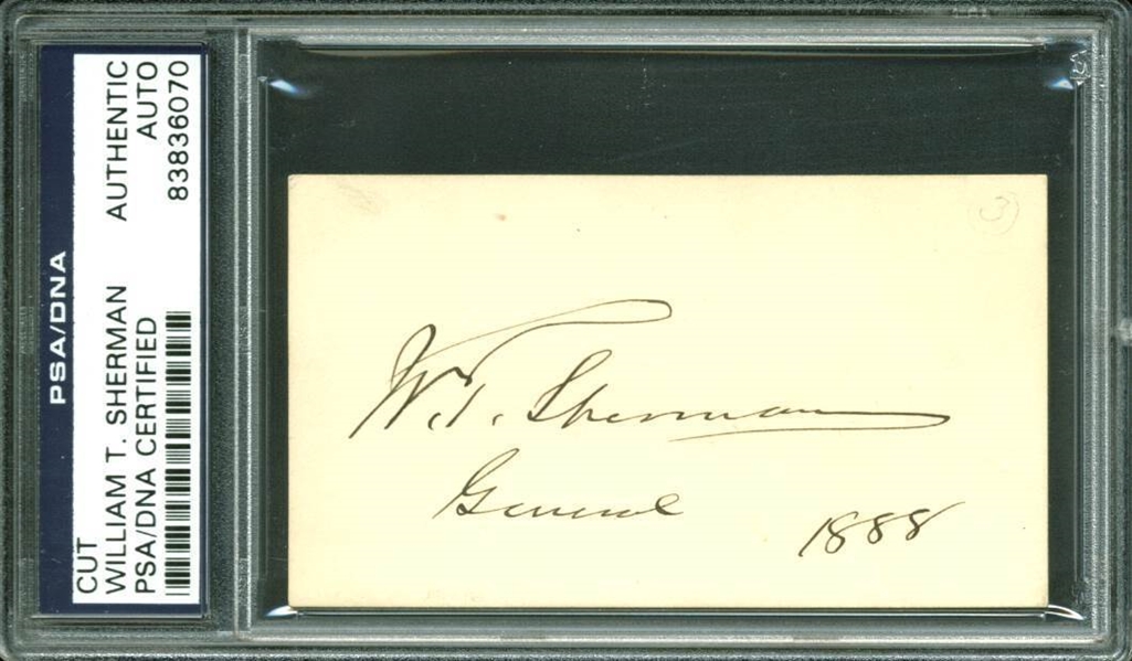 General William T. Sherman Signed 2" x 3.5" Calling Card Circa 1888 (PSA/DNA Encapsulated)