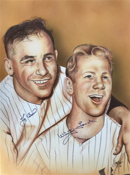 Impressive Original 18" x 22" Yogi Berra & Don Larsen Signed Oil Painting (PSA/JSA Guaranteed)