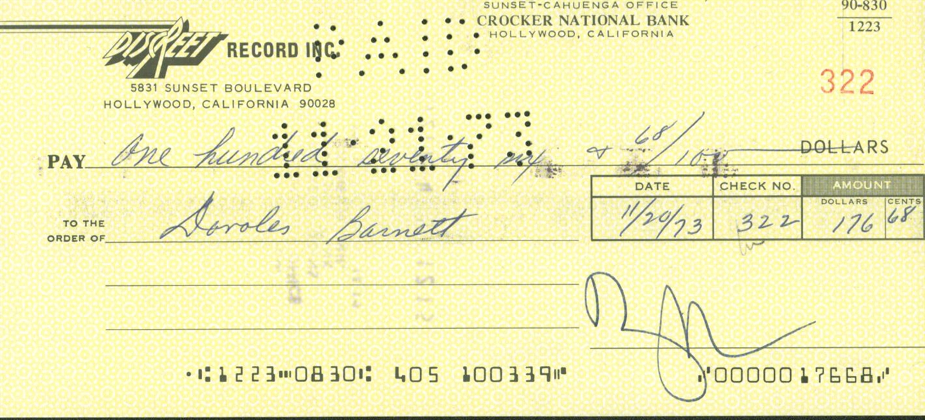 Frank Zappa Signed Personal Bank Check (PSA/JSA Guaranteed)