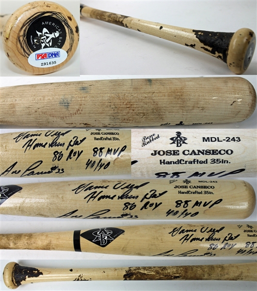 Jose Canseco Game Used, Signed & Inscribed Baseball Bat (PSA/DNA)