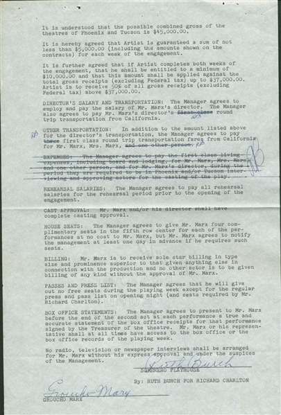 Groucho Marx Signed Performance Contract (PSA/DNA)