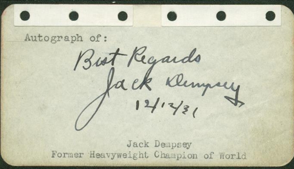 Jack Dempsey Signed 2.5" x 4" Autograph Page (PSA/JSA Guaranteed)