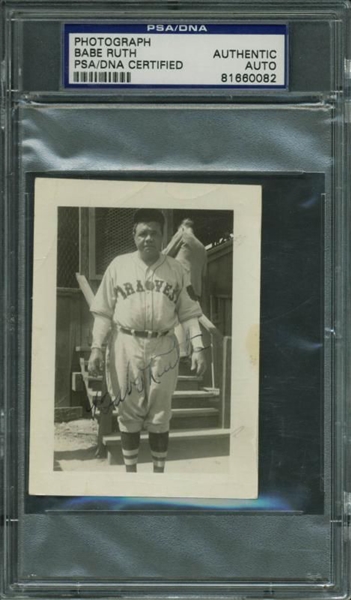 1935 Babe Ruth Signed 2.75" x 3.75" Candid Photo w/ Boston Braves (PSA/DNA Encapsulated)