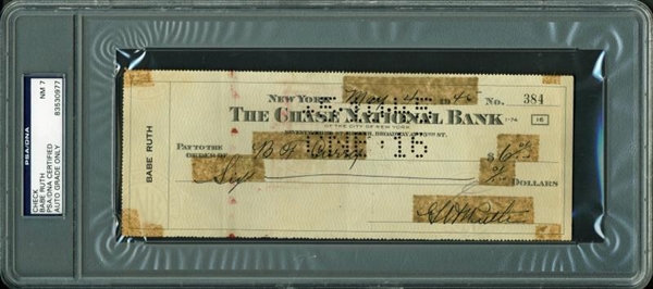 Babe Ruth Signed Personal Bank Check from 1946 - PSA/DNA Graded NM 7