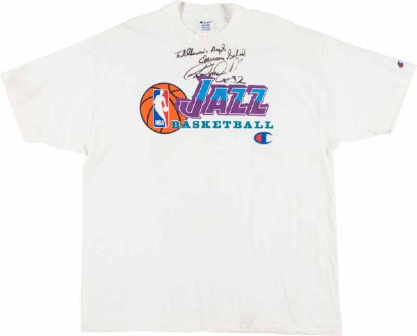 Karl Malone Signed & Used Shooting Shirt (PSA/DNA)