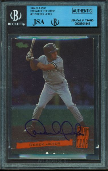 Derek Jeter PRE-ROOKIE Signed 1994 Cream Of The Crop Baseball Card (JSA Encapsulated)