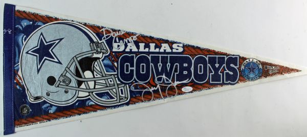 Jerry Jones & Dave Campo Dual Signed Dallas Cowboys Pennant (JSA)