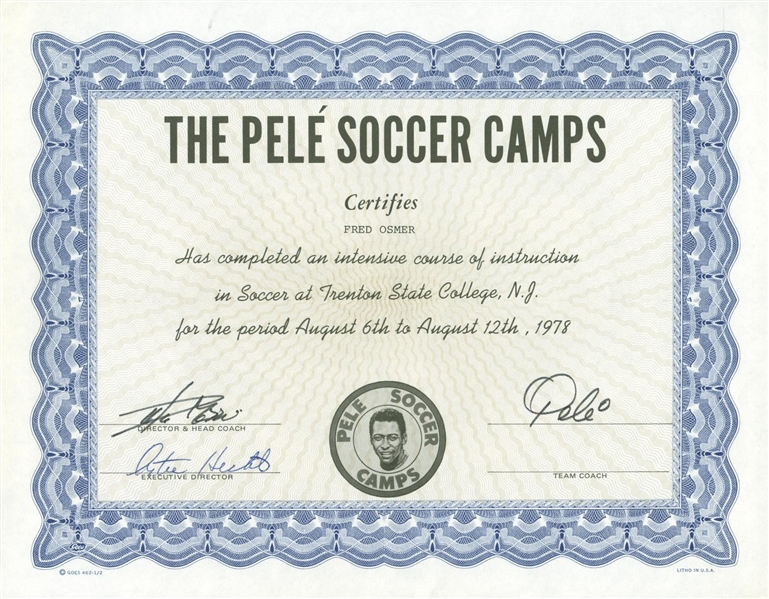 Pele Vintage Signed 1978 Soccer Camp Certificate (PSA/JSA Guaranteed)
