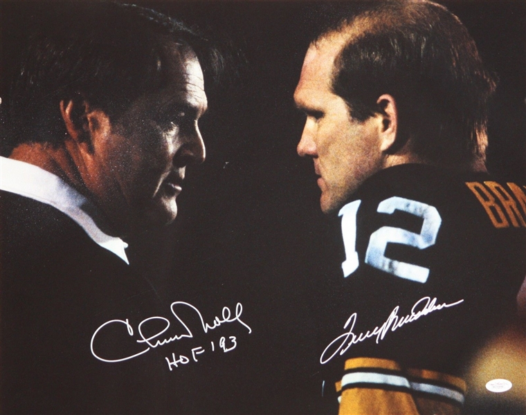 Chuck Noll & Terry Bradshaw Dual Signed 16" x 20" Color Photo (JSA)