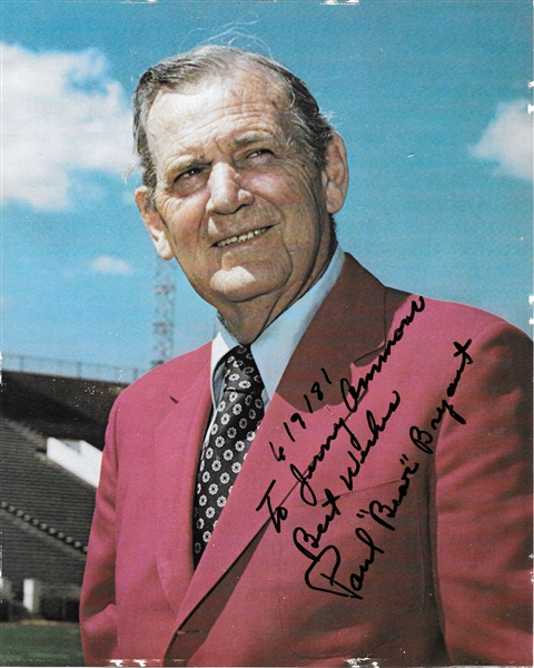 Paul "Bear" Bryant Signed 8" x 10" Color Photo (PSA/JSA Guaranteed)