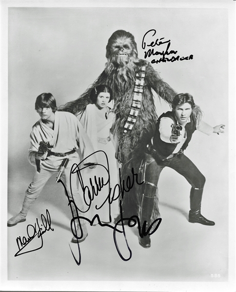 "Star Wars: A New Hope" Signed 8" x 10" Promo Photo with Harrison Ford, Mark Hamill, Carrie Fisher & Peter Mayhew (PSA/DNA Guaranteed)