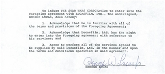 George Lucas Rare Signed One-Page Document in Which Star Wars Corporation Lends Lucas Service to Lucasfilm Ltd. for "Star Wars"! (PSA/DNA)