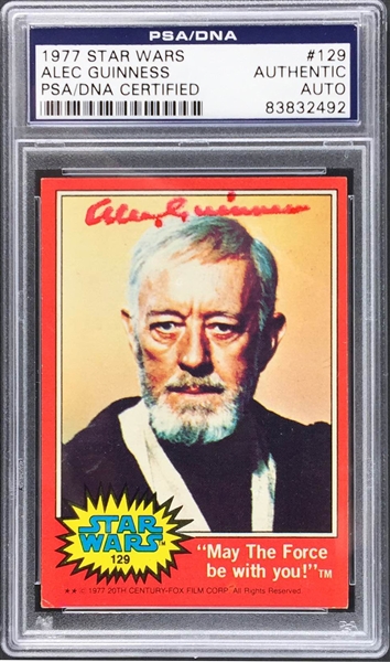 Sir Alec Guinness RARE Signed 1977 Star Wars #129 Obi-Wan Kinobi Trading Card (PSA/DNA Encapsulated)